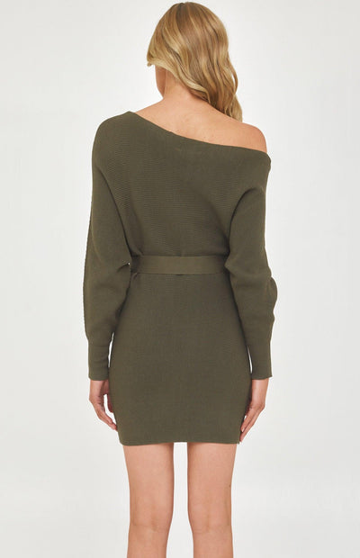 Mia Off Shoulder Knit Dress - Olive - JAUS