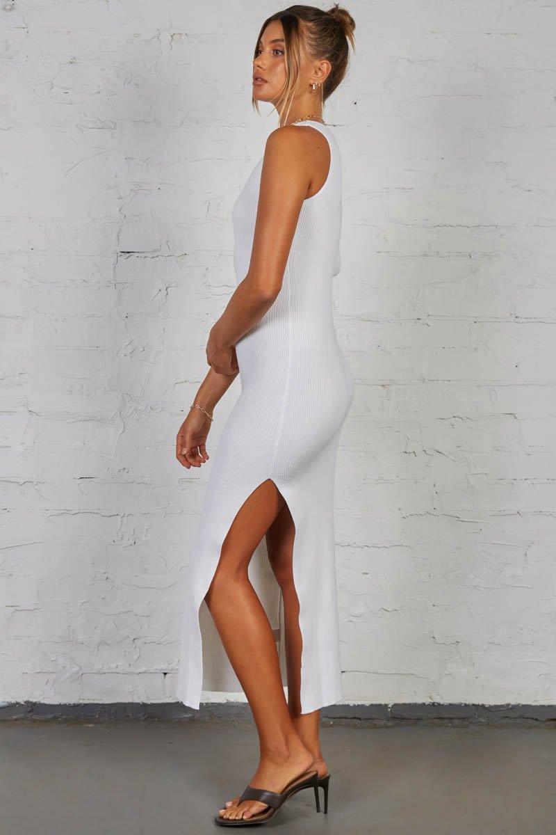 Mish Ribbed Maxi Dress - White - JAUS