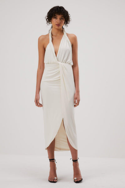 Misha Cressida Slinky Jersey Midi Dress - Ivory - JAUS