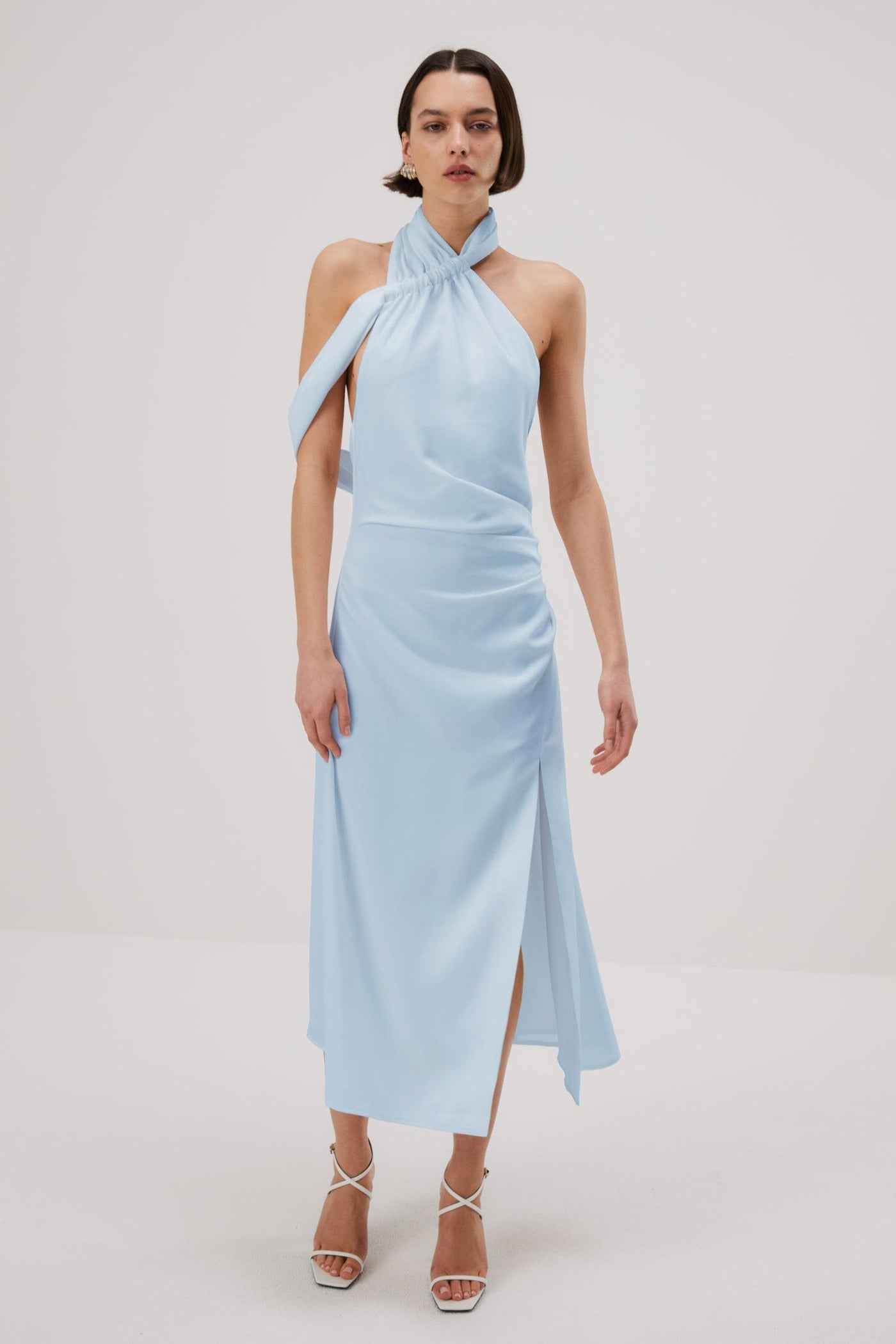 Misha Della Satin Midi Dress - Sky Blue - JAUS