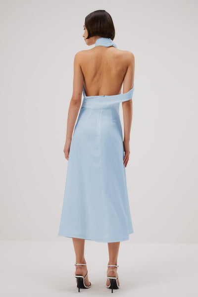 Misha Della Satin Midi Dress - Sky Blue - JAUS