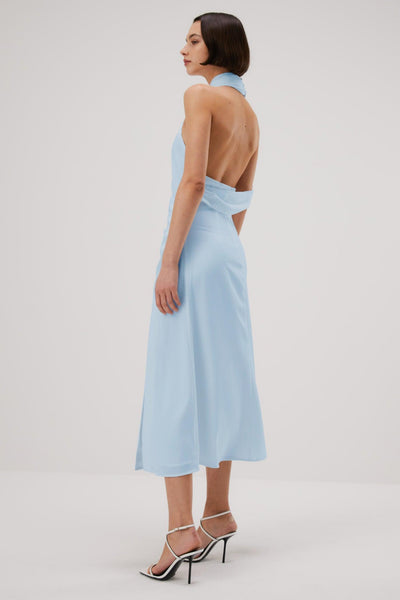 Misha Della Satin Midi Dress - Sky Blue - JAUS