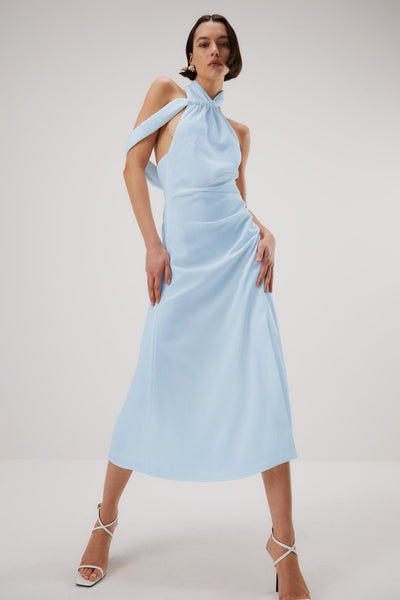 Misha Della Satin Midi Dress - Sky Blue - JAUS