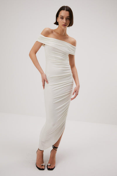 Misha Keoni Slinky Jersey Midi Dress - Ivory - JAUS