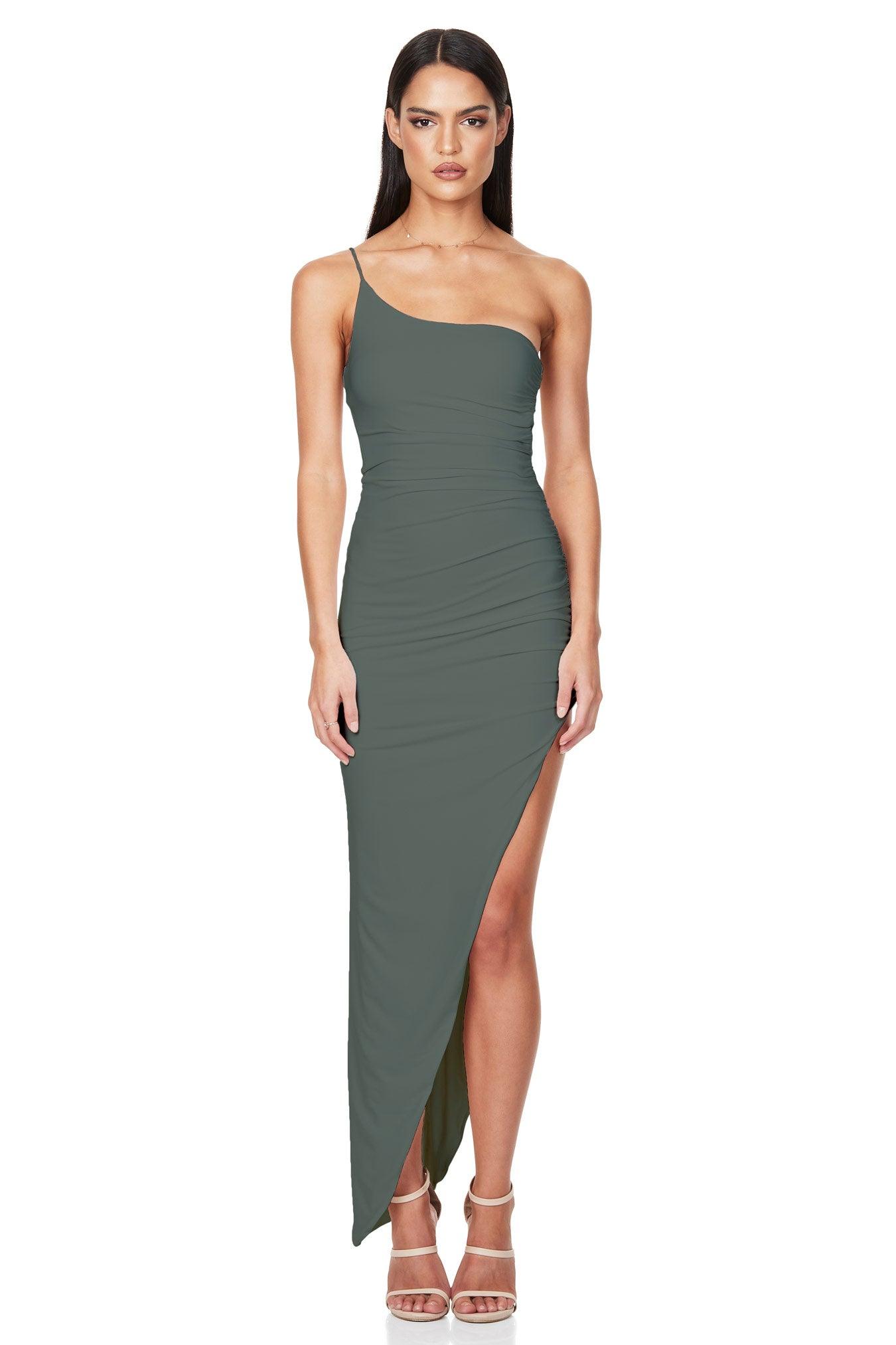 Nookie Aria One Shoulder Gown - Khaki - JAUS