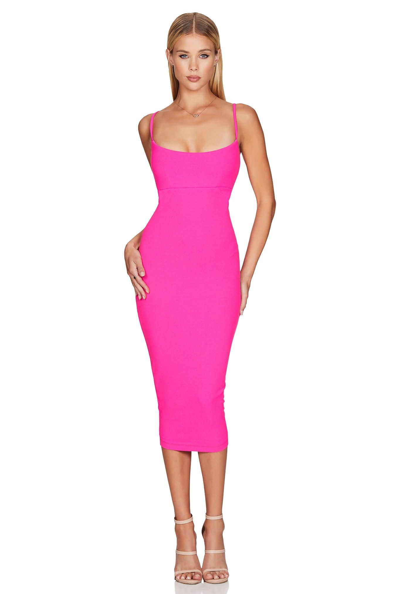 Nookie Bailey Midi Dress - Neon Pink - SHOPJAUS - JAUS