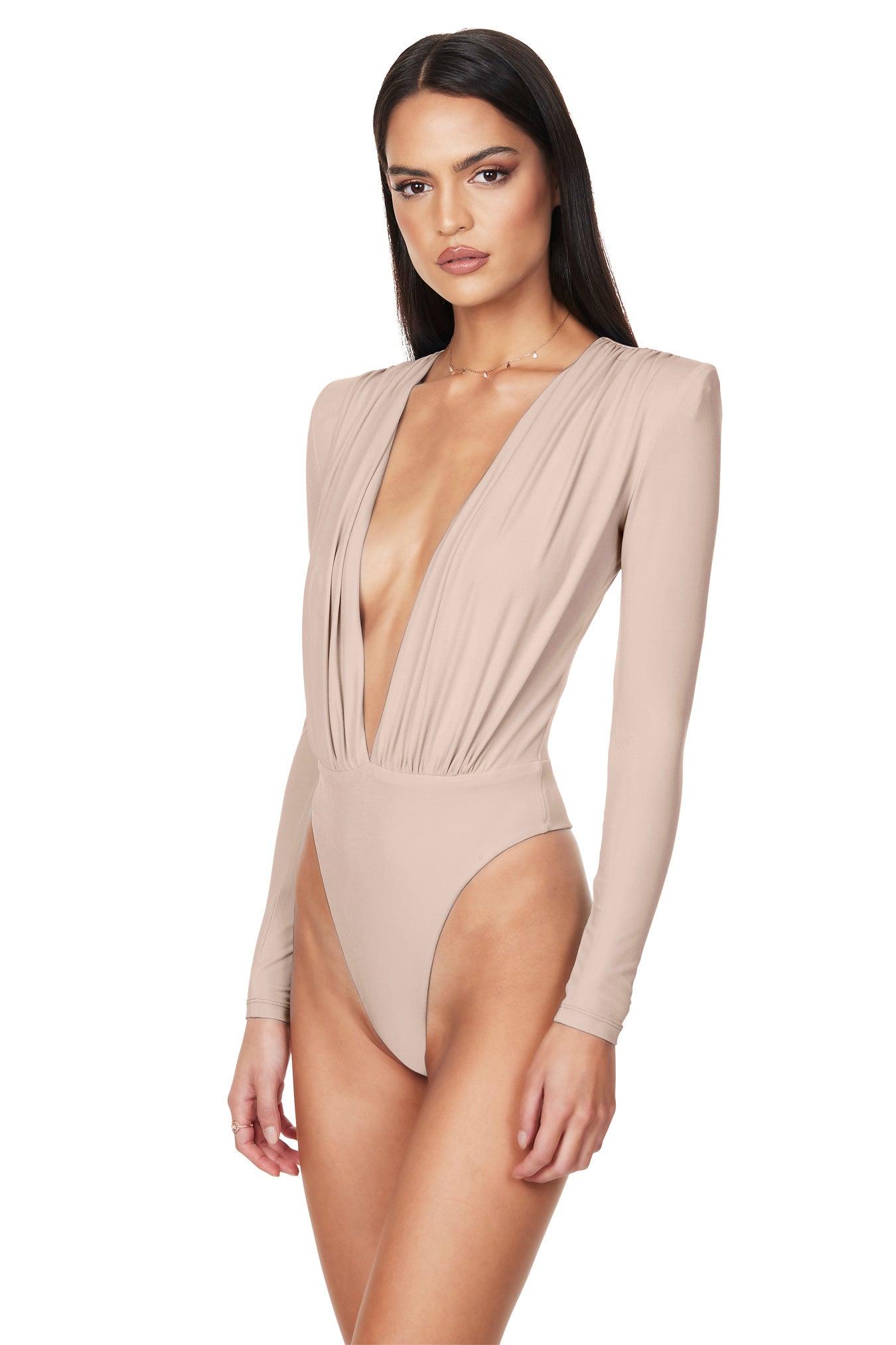 Nookie Dasha Plunge Bodysuit - Latte - JAUS