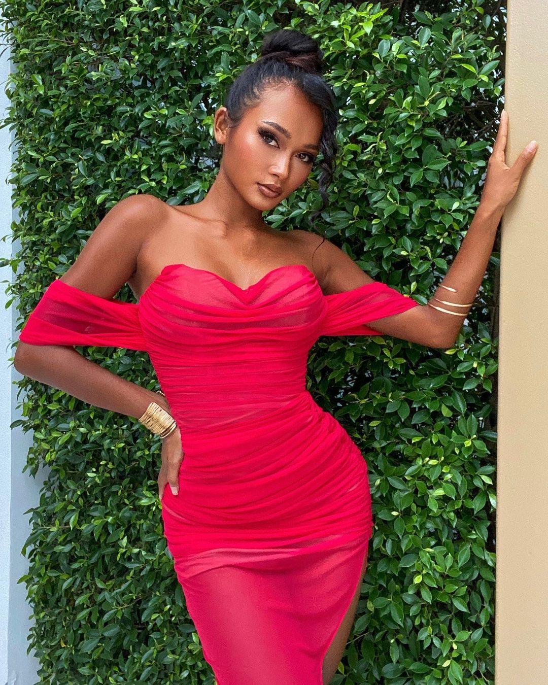 Nookie Dita Mesh Gown - Red/Nude - JAUS