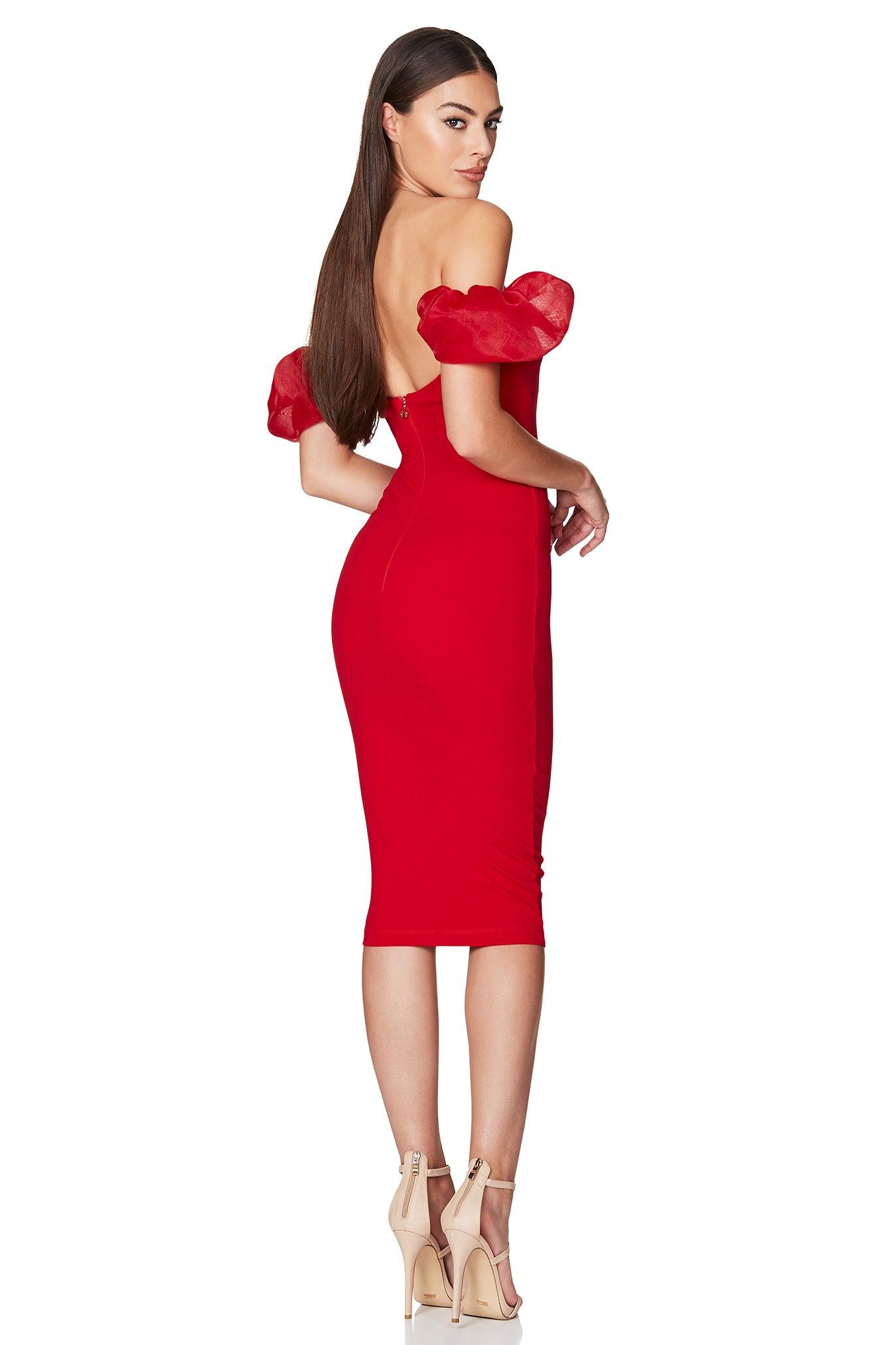 Nookie Eleganza Midi Dress - Red - SHOPJAUS - JAUS