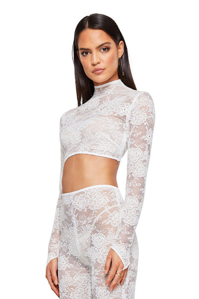 Nookie Heaven Long Sleeve Crop - White - JAUS