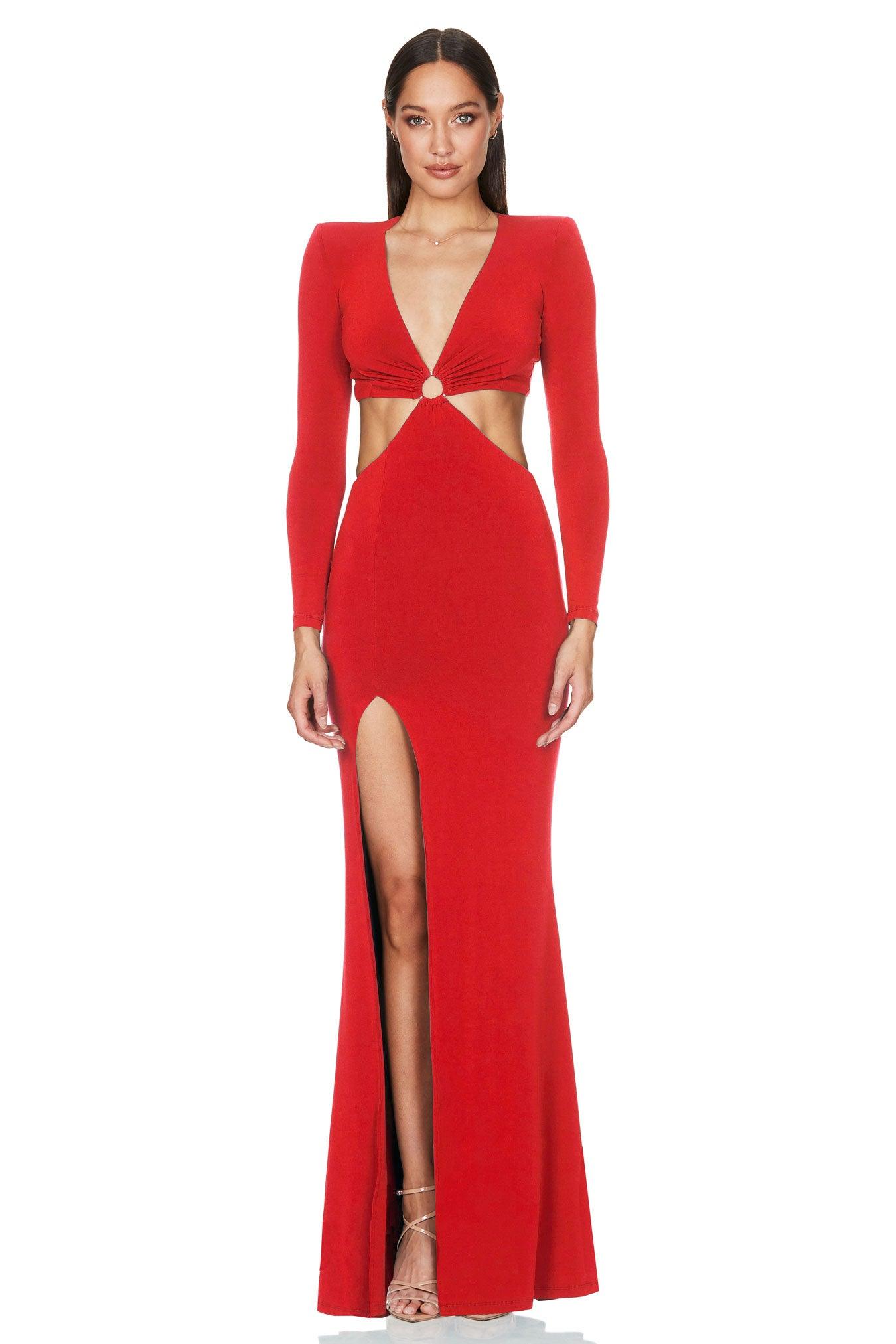 Nookie Riley Ring Cut Out Gown - Red - JAUS