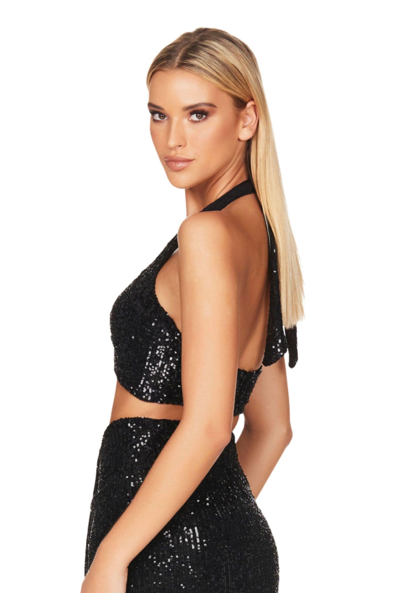 Nookie Sierra Sequin Crop Top - Black - JAUS