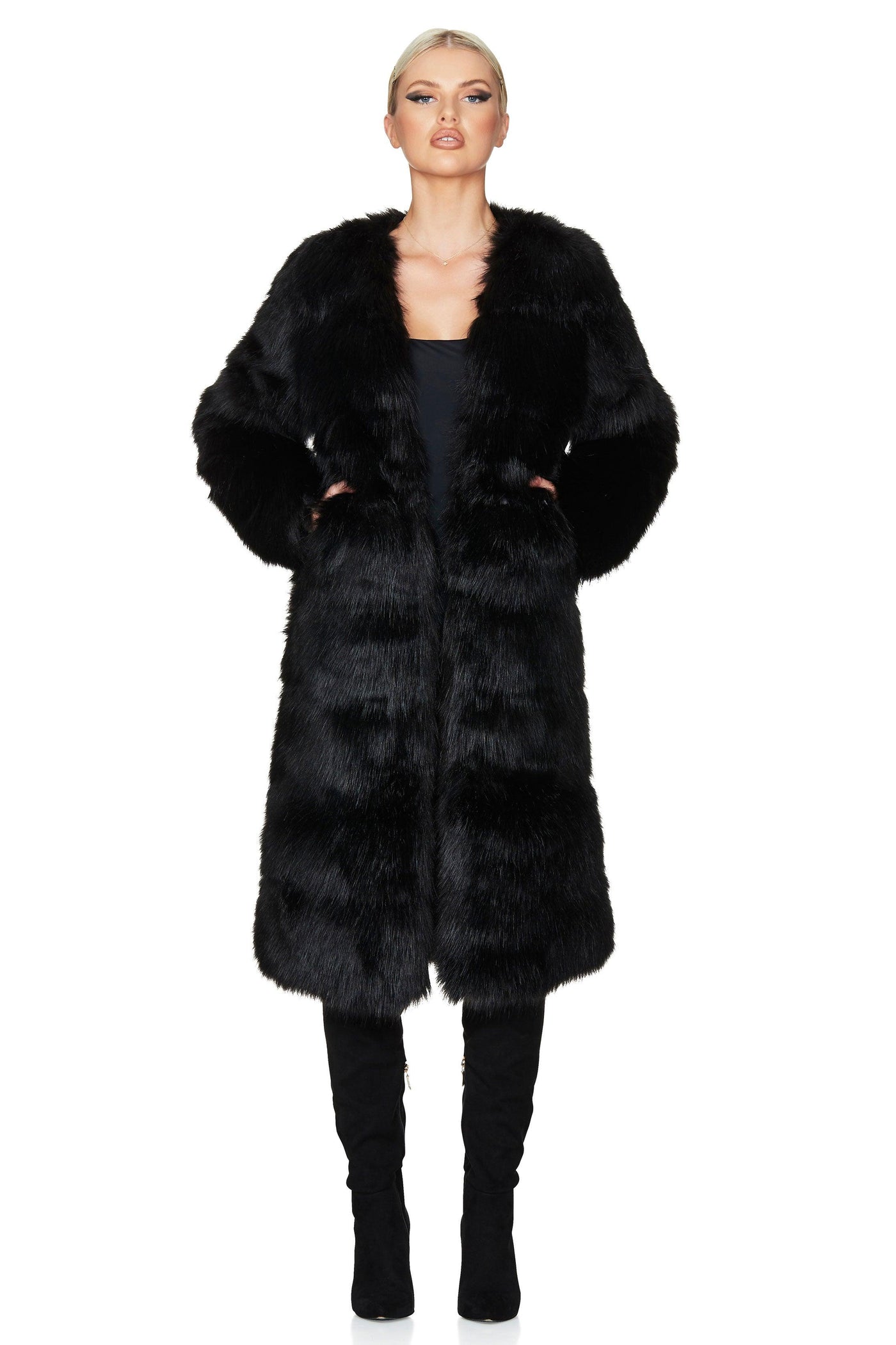 Nookie Tatiana Faux Fur Long Jacket - Black - JAUS