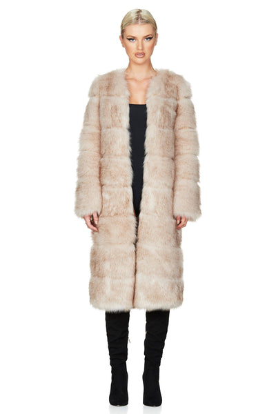 Nookie Tatiana Faux Fur Long Jacket - Cream - JAUS