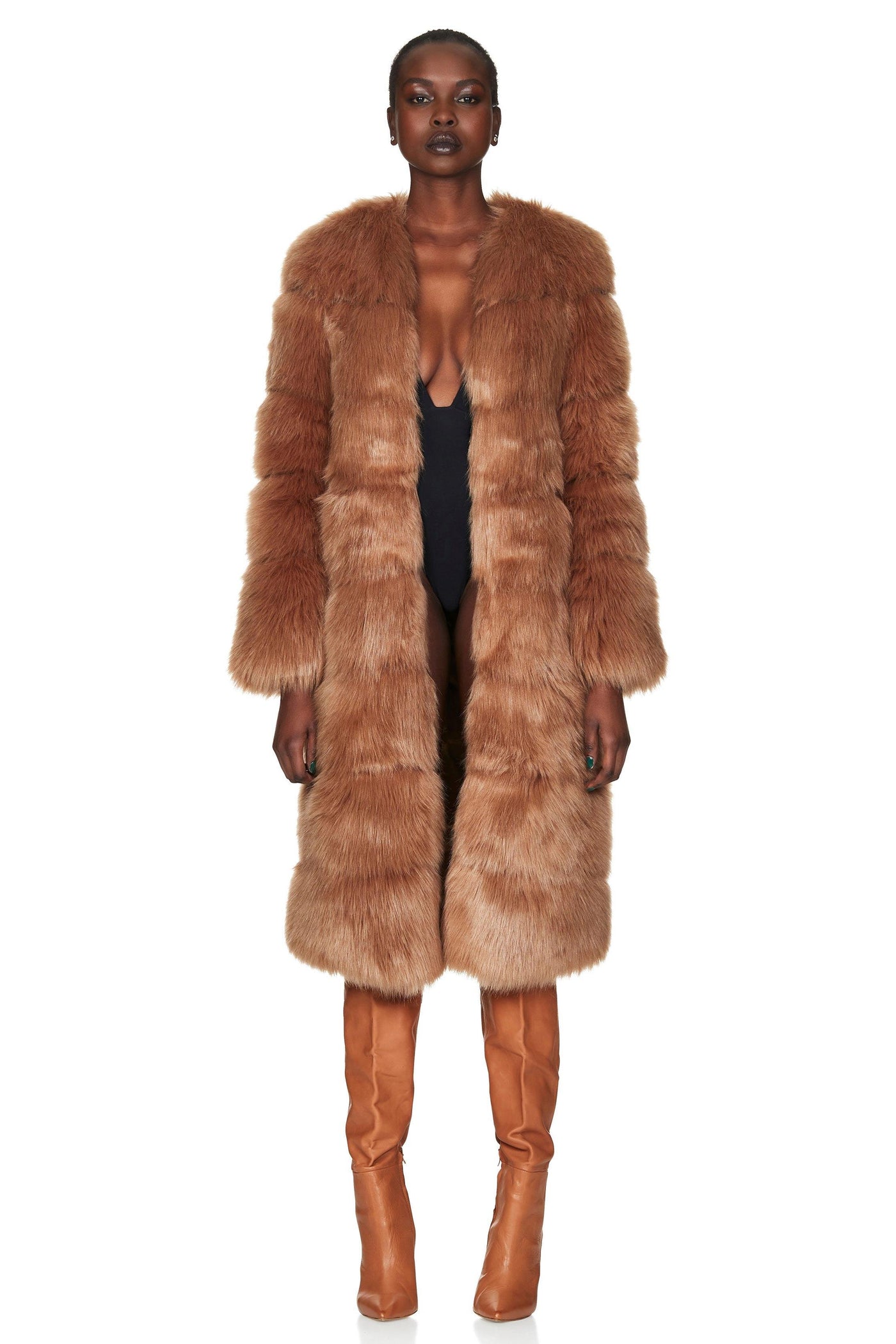 Nookie Tatiana Faux Fur Long Jacket - Tan - JAUS