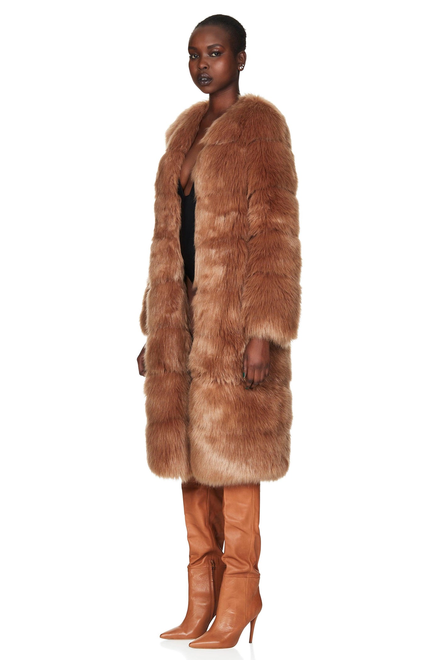 Nookie Tatiana Faux Fur Long Jacket - Tan - JAUS