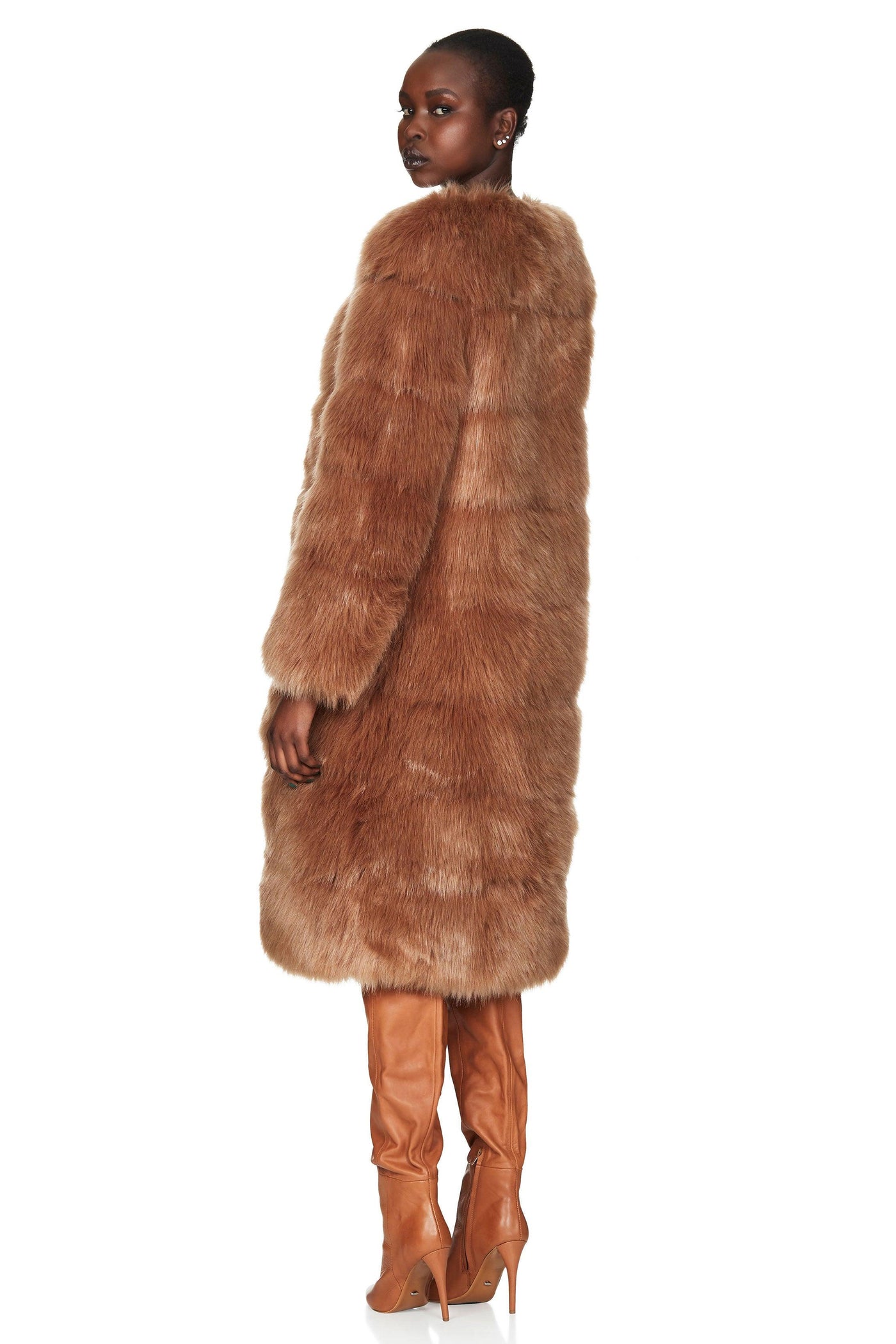 Nookie Tatiana Faux Fur Long Jacket - Tan - JAUS