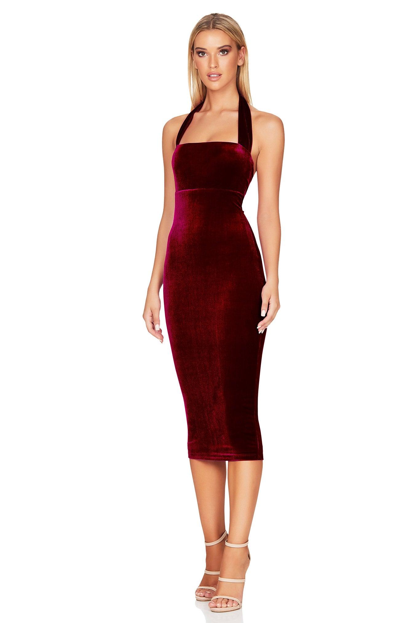 Nookie Vera Velvet Midi Dress - Wine - JAUS