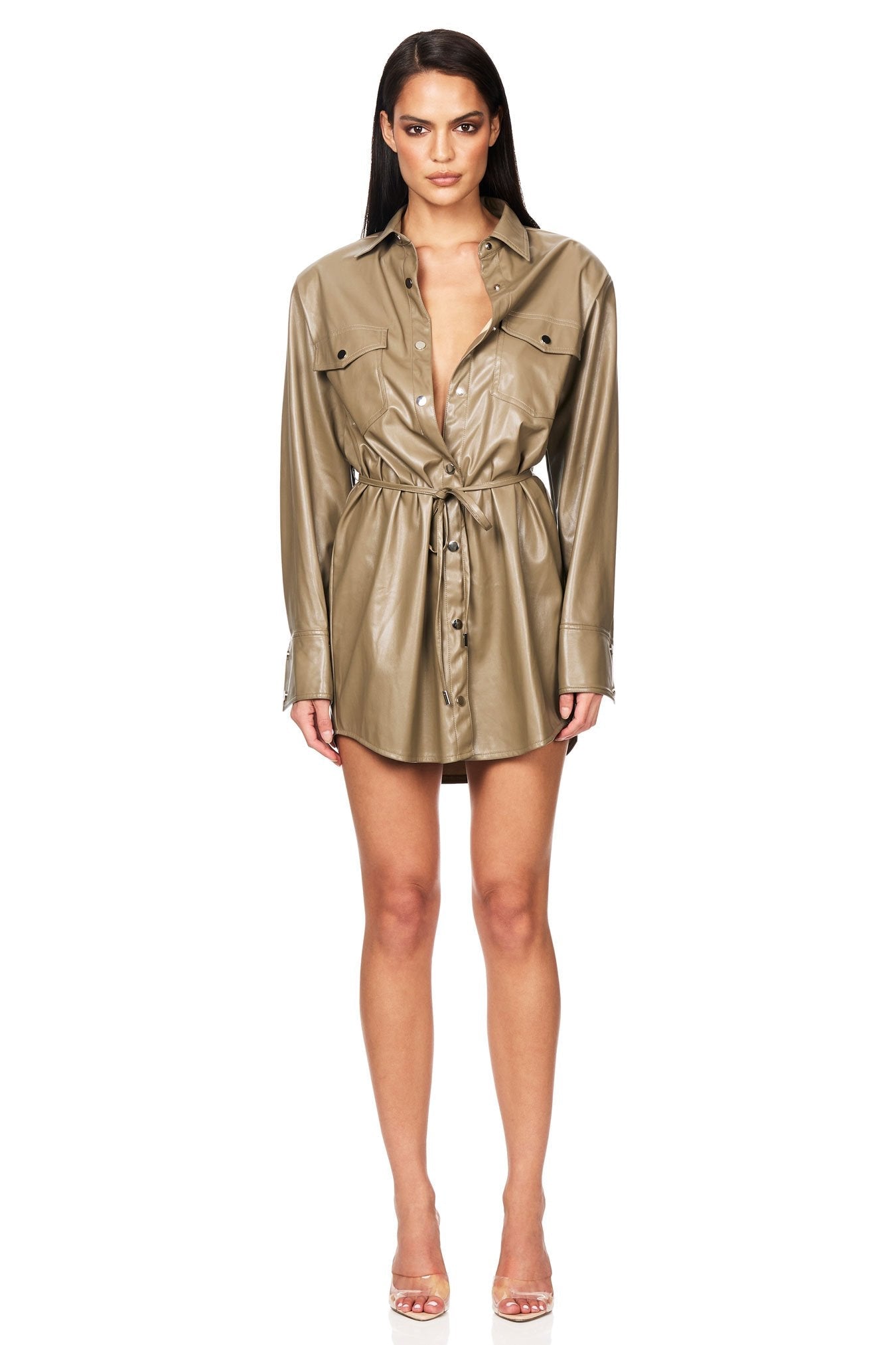 Nookie Off Duty Shirt Dress - Khaki