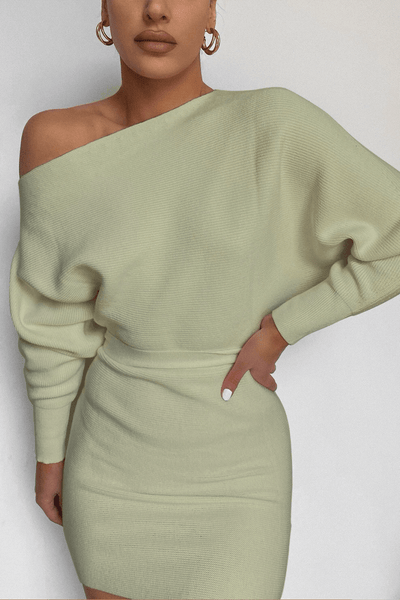 One Shoulder Knit Dress - Sage - JAUS