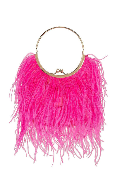 Penny Feathered Framed Bag - Fuchsia - JAUS