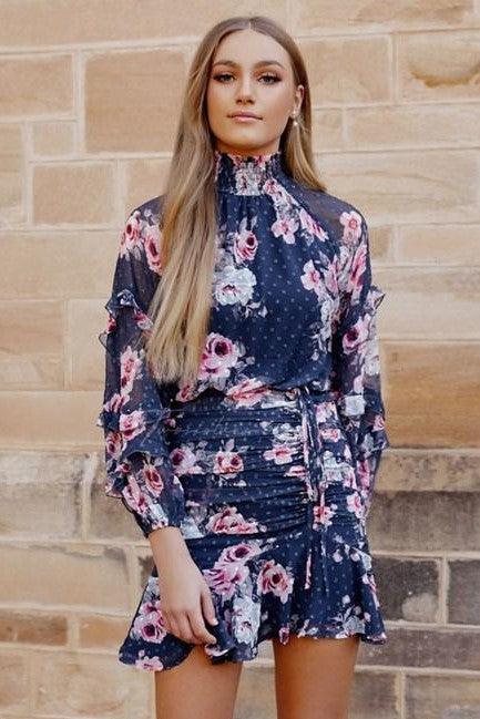 Piper Dress - Navy Floral - JAUS