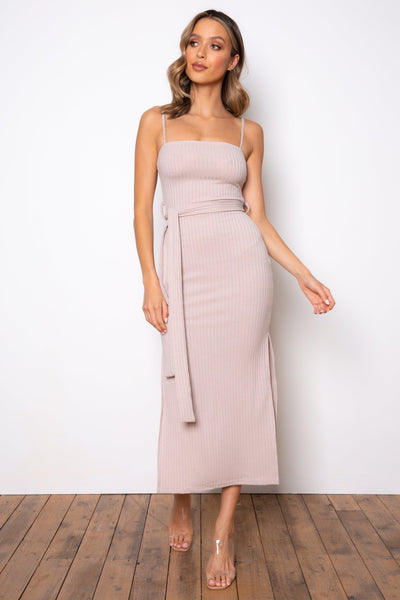 Rib Midi Dress - Beige - JAUS