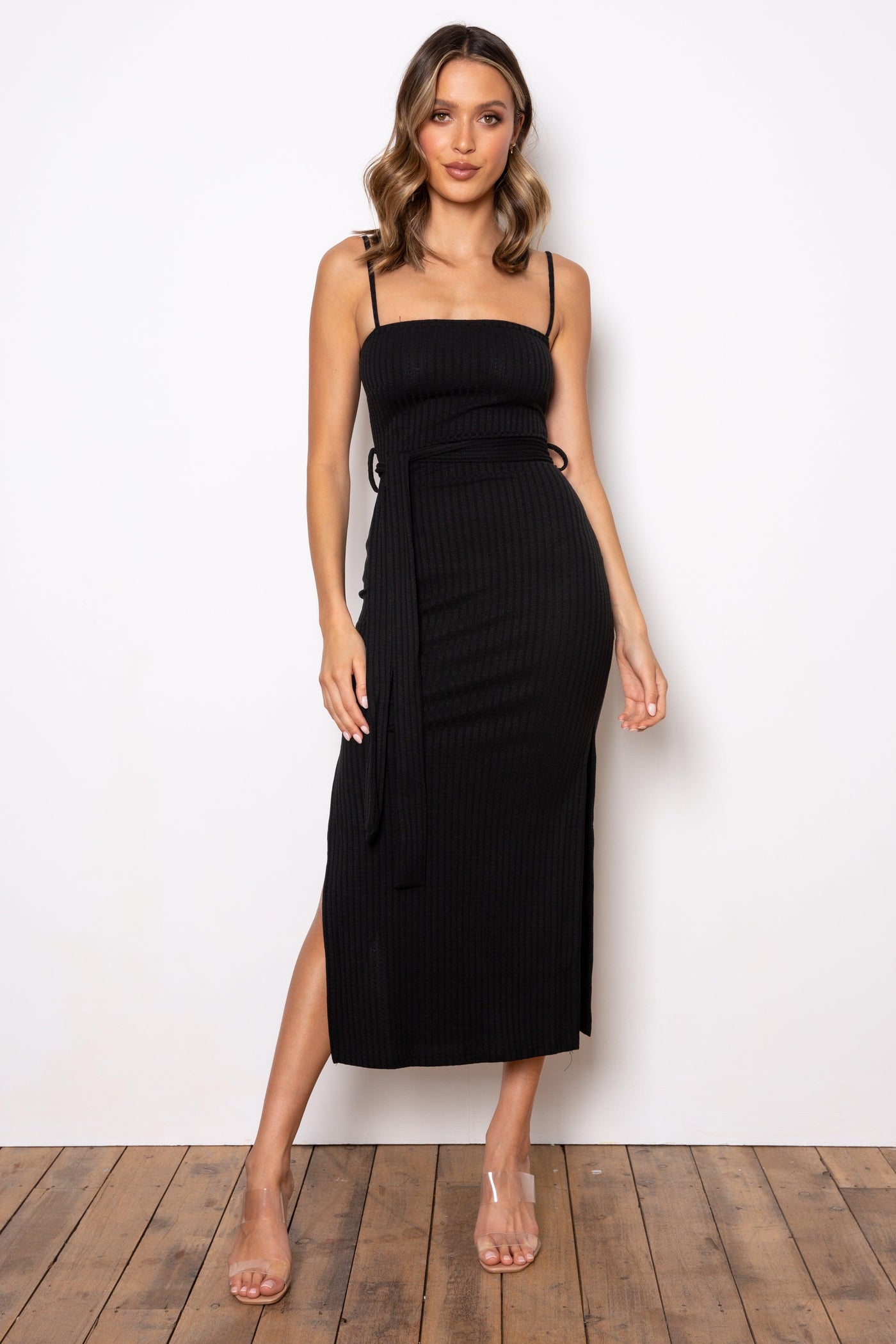 Rib Midi Dress - Black - JAUS