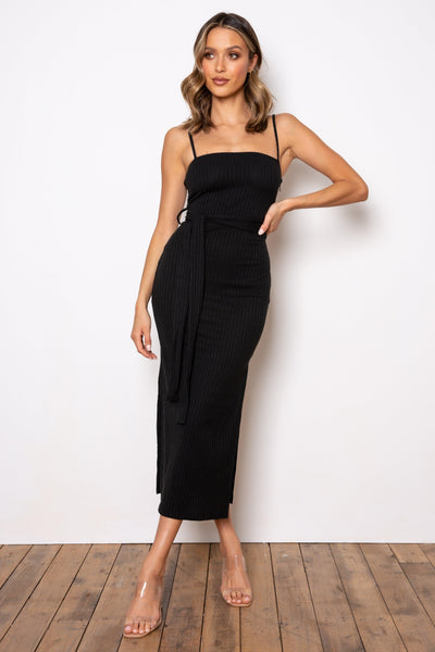 Rib Midi Dress - Black - JAUS