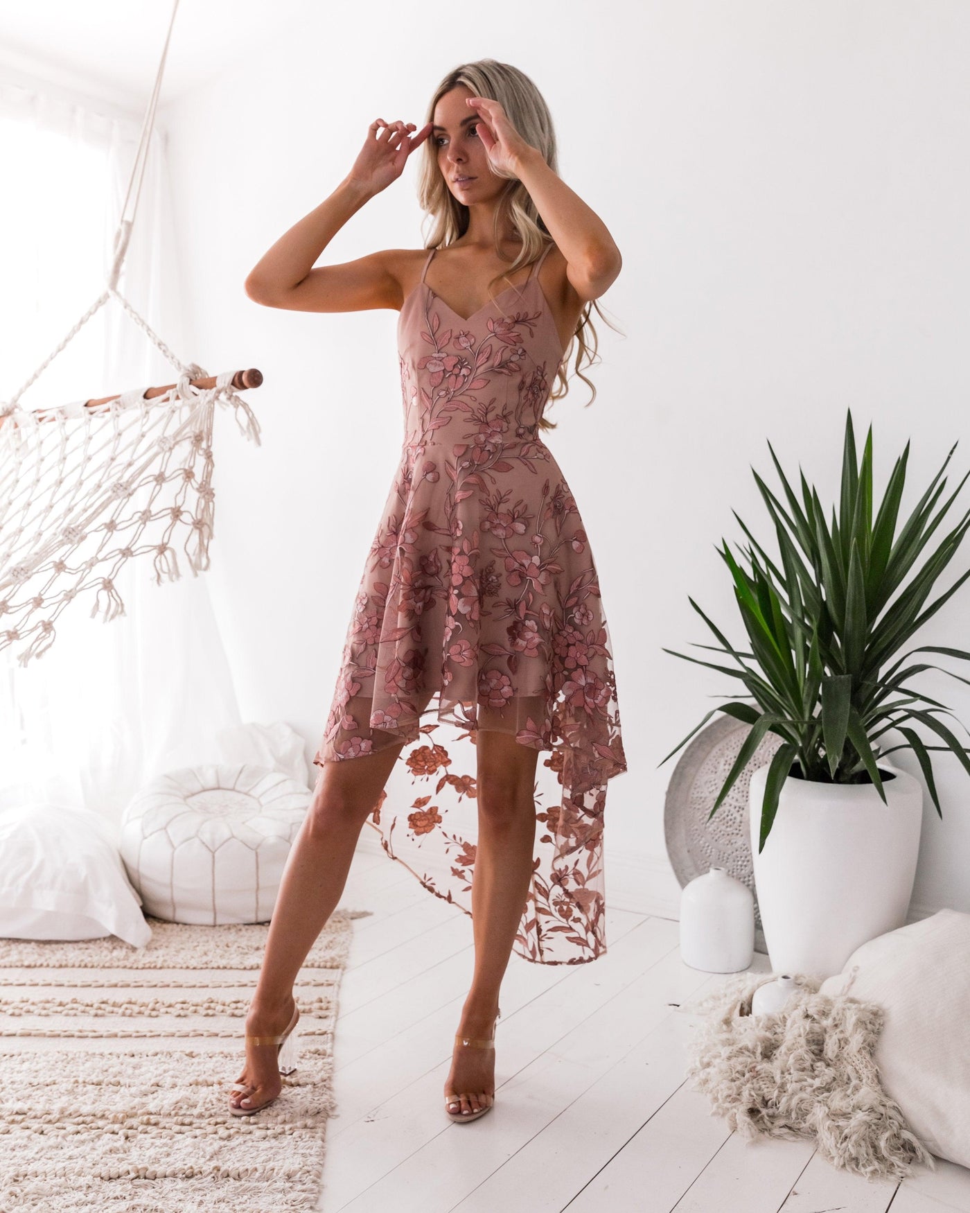 Saskia High Low Dress - Embroidery Rose - SHOPJAUS - JAUS