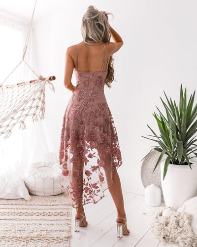 Saskia High Low Dress - Embroidery Rose - SHOPJAUS - JAUS