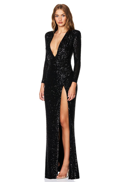 Nookie Sensation Plunge LS Gown - Black