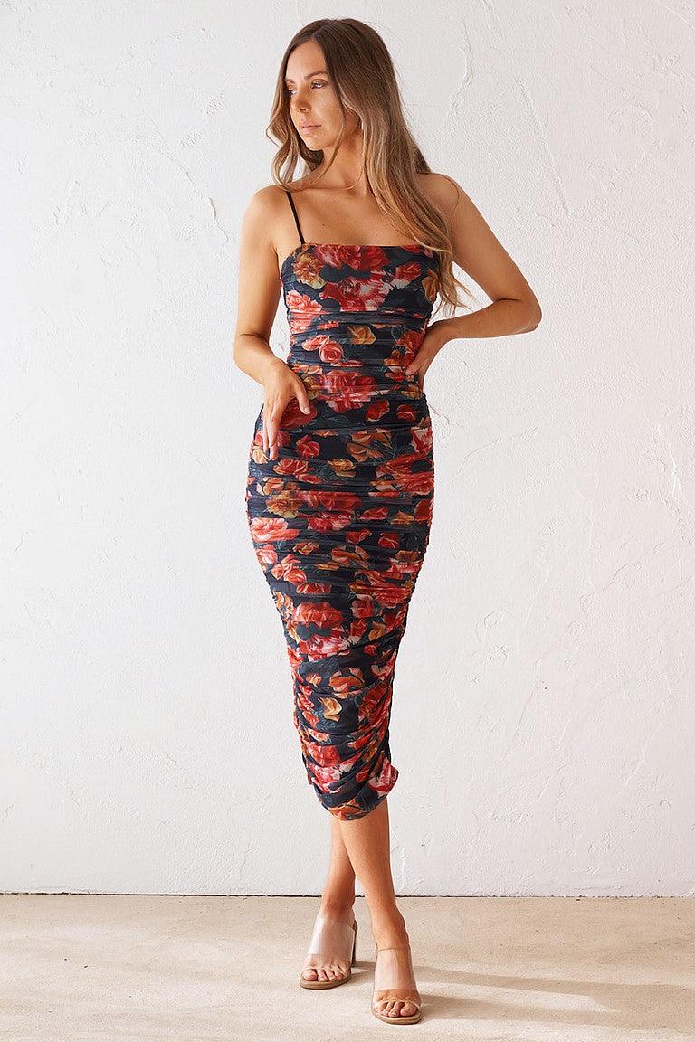 Sienna Midi Dress - Black Floral - JAUS