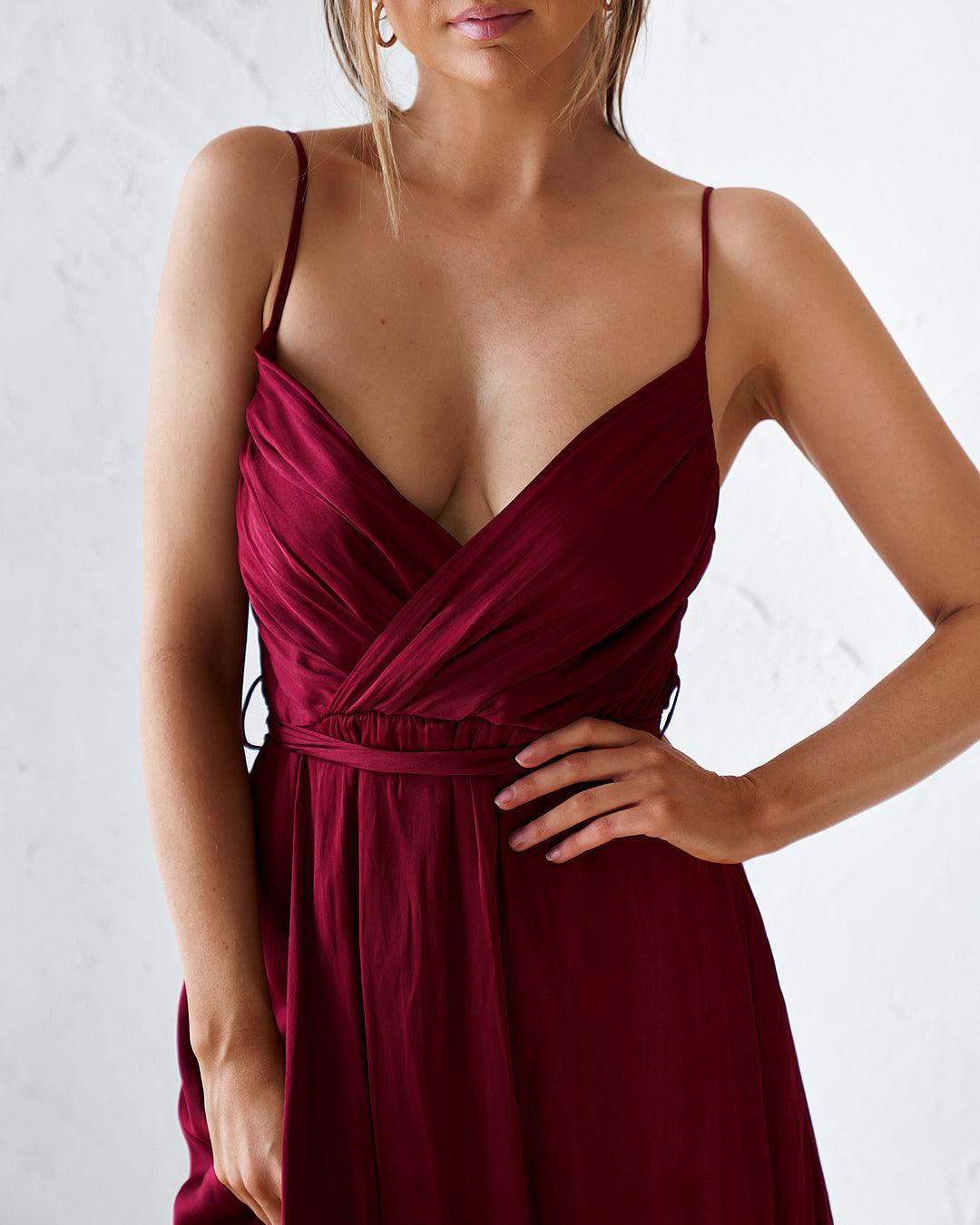 Siren Midi Dress - Wine - JAUS