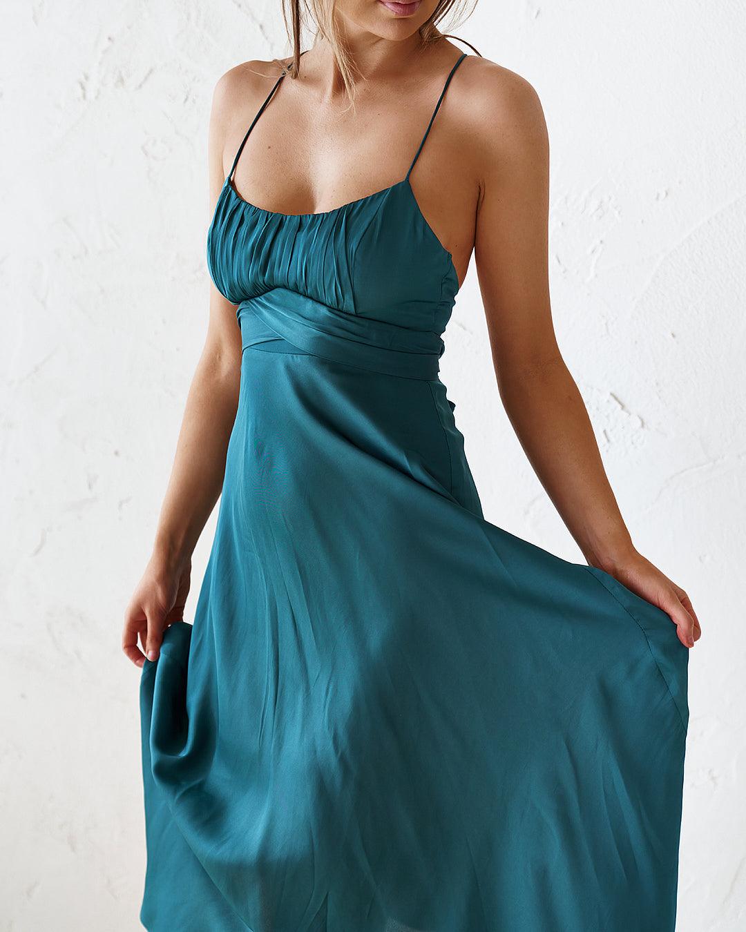 Skye Midi Dress - Green - JAUS