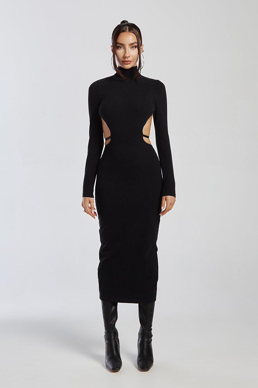 Valerie Midi Dress - Black - JAUS