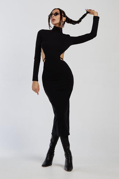 Valerie Midi Dress - Black - JAUS