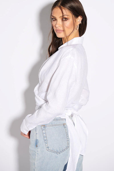 Wrap Linen Shirt - White - JAUS