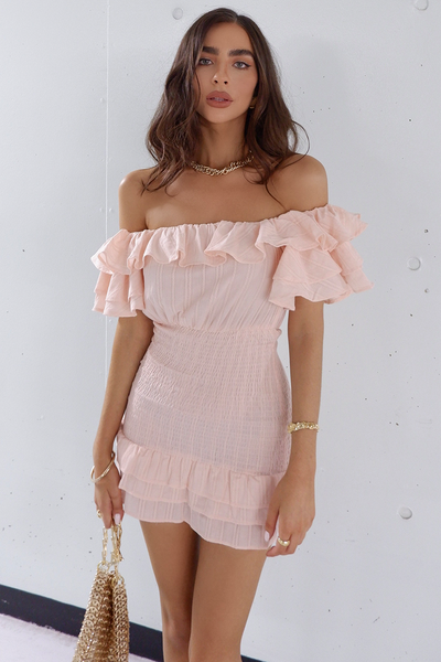 Naya Shirred Dress - Pink - SHOPJAUS - JAUS