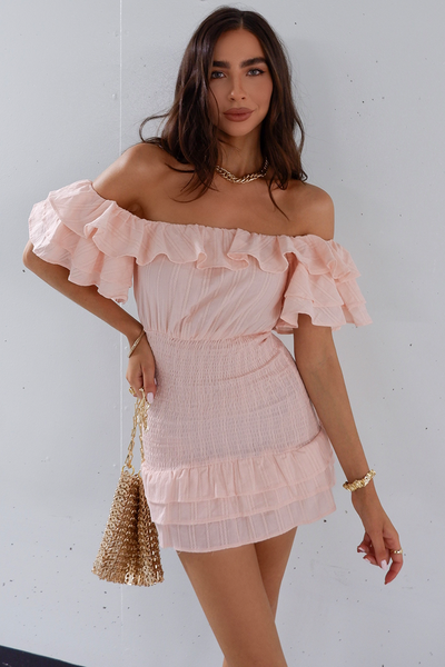 Naya Shirred Dress - Pink - SHOPJAUS - JAUS