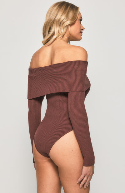 Cara Off Shoulder Bodysuit - Chocolate - SHOPJAUS - JAUS